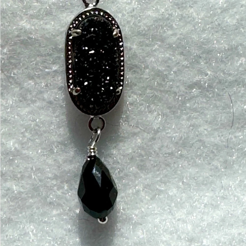 925 Sterling Silver Black Druzy Gemstone and Crystal Drop Earrings NEW